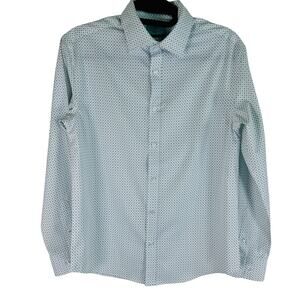 Class Club Boys 16 Modern Fit Dress Shirt Blue White Geometric Stretch Button Up